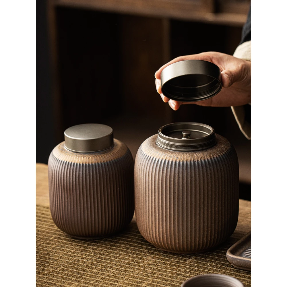陶瓷柴烧茶叶罐子家用大小号密封罐储存藏罐茶仓普洱茶叶罐礼品盒