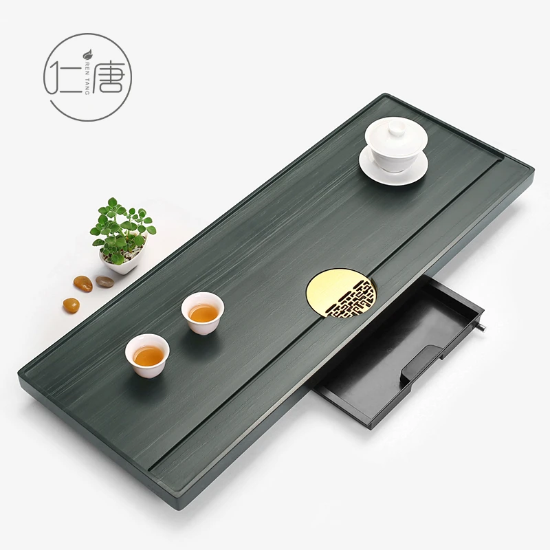 仁唐天然皇庭玉石抽屉式茶盘储排两用纹理天然大气家用同心同德