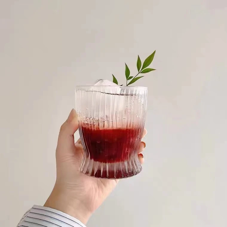 日式创意刻花火焰条纹玻璃杯子透明喝水杯茶杯果汁饮料柠檬啤酒杯