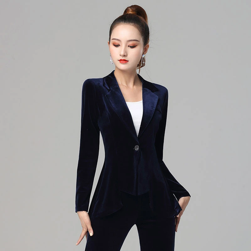 【女长袖丝绒西装】丹宝罗修身丝绒小西装 气质百搭秋冬时尚新款