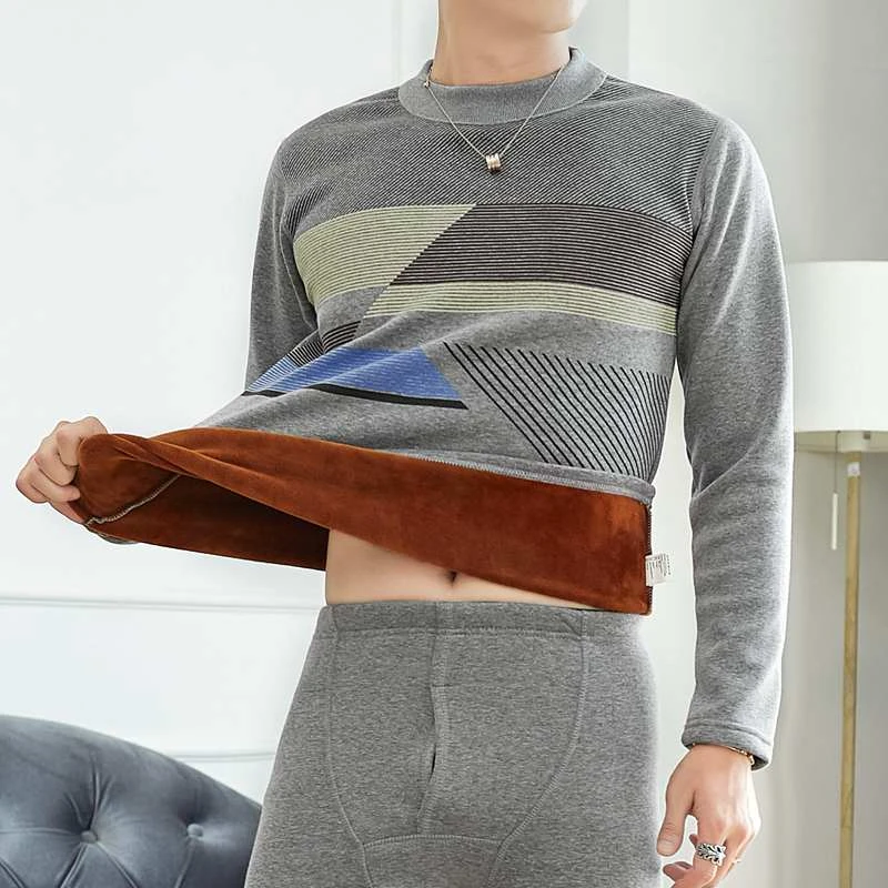 保暖内衣男士加绒加厚冬季新款防寒潮流中高领印花保暖套装衣服