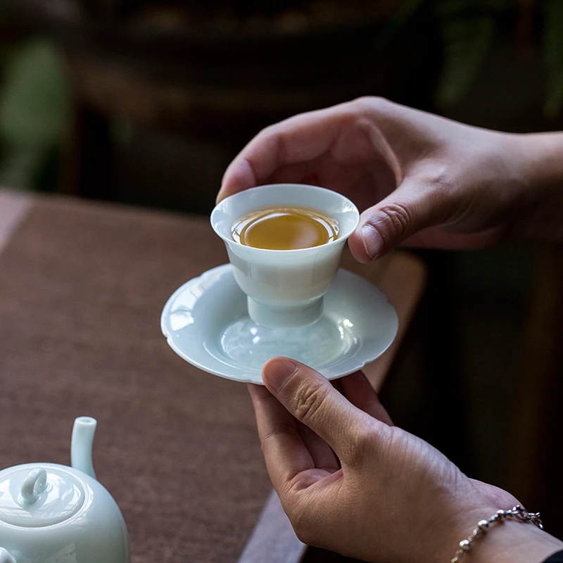 中式复古杯垫湖田窑青瓷茶杯托创意隔热底托家用功夫茶具茶道零配