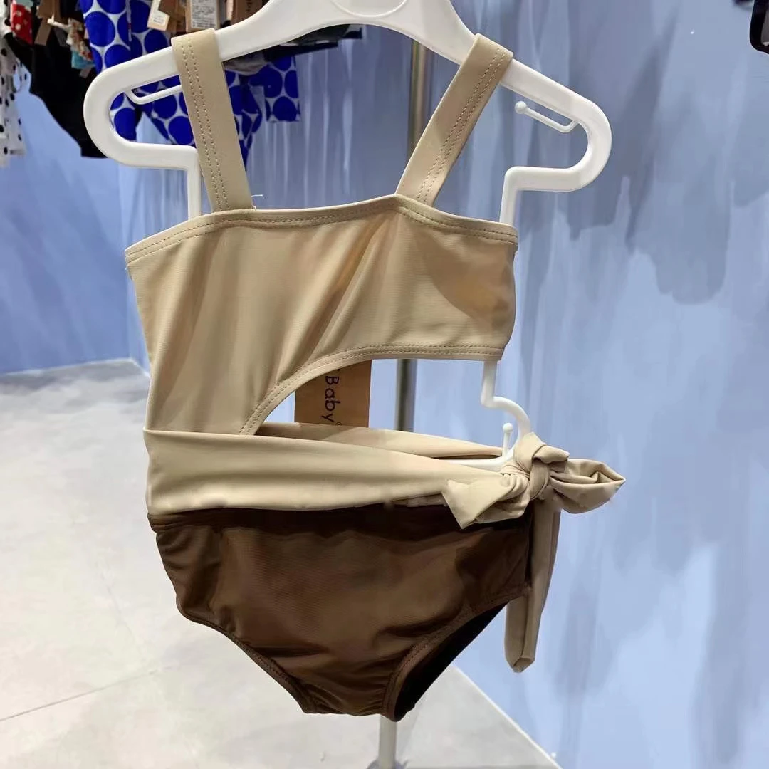 儿童泳衣女童宝宝婴童中童ins韩版新款网红时尚绑带吊带连体泳衣