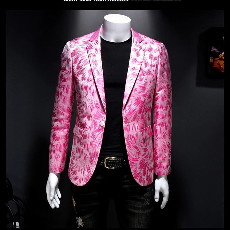 潮男酷炫提花刺绣青年时尚修身外套舞台宴会礼服主持单西服2025新