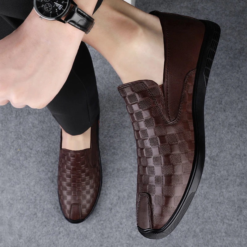 男鞋春夏新款休闲皮鞋男士牛皮豆豆鞋潮流复古耐磨低帮皮鞋