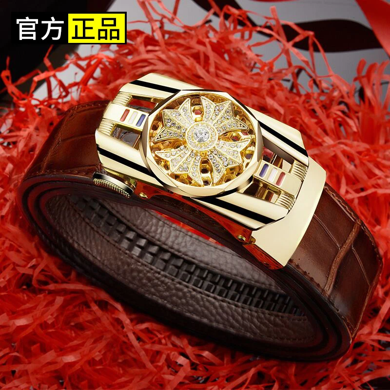 堡卡驰袋鼠皮带男款真皮自动扣男士腰带 商务休闲潮流鳄鱼纹牛皮