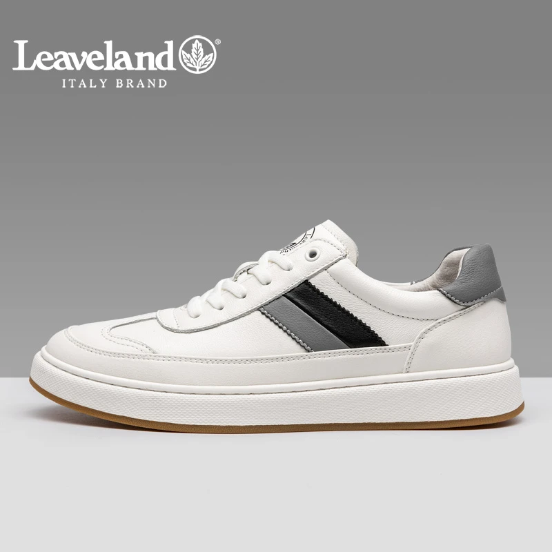 Leaveland/枫叶真皮板鞋男春季透气小白鞋韩版男鞋子潮运动休闲鞋
