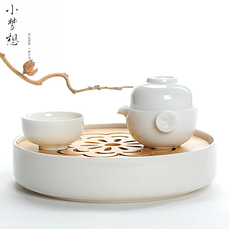 竹制陶瓷迷你长方形小茶盘日式储水办公便携茶海托盘干泡台大小特
