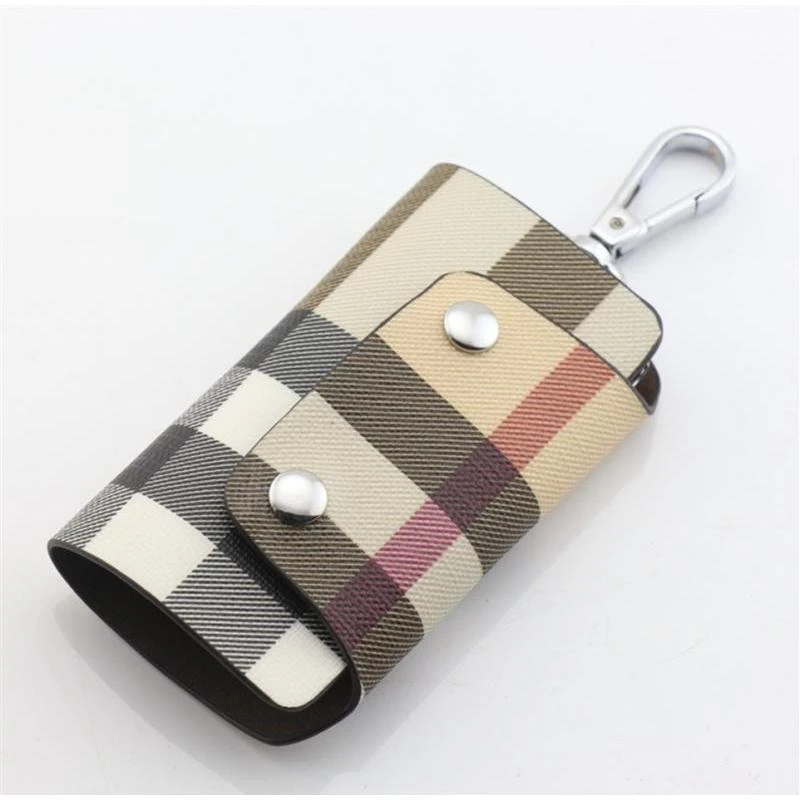 格纹钥匙包男小巧钥匙扣女士牛皮汽车锁匙包家用钥匙收纳包通用款