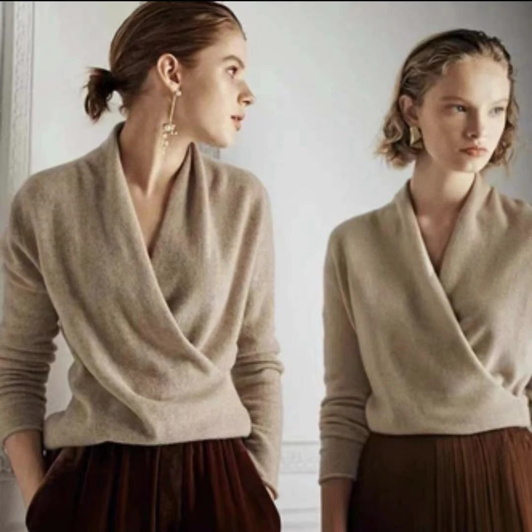 绒穗LP同款女士薄款时尚V领交叉领保暖新中式羊绒衫简约潮牌时尚