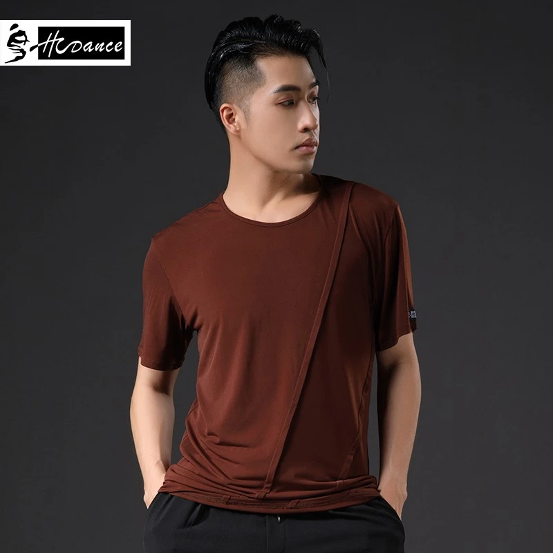 【HCdance皇朝舞服】几何线条拼接拉丁舞上衣男练功服短袖MA5028