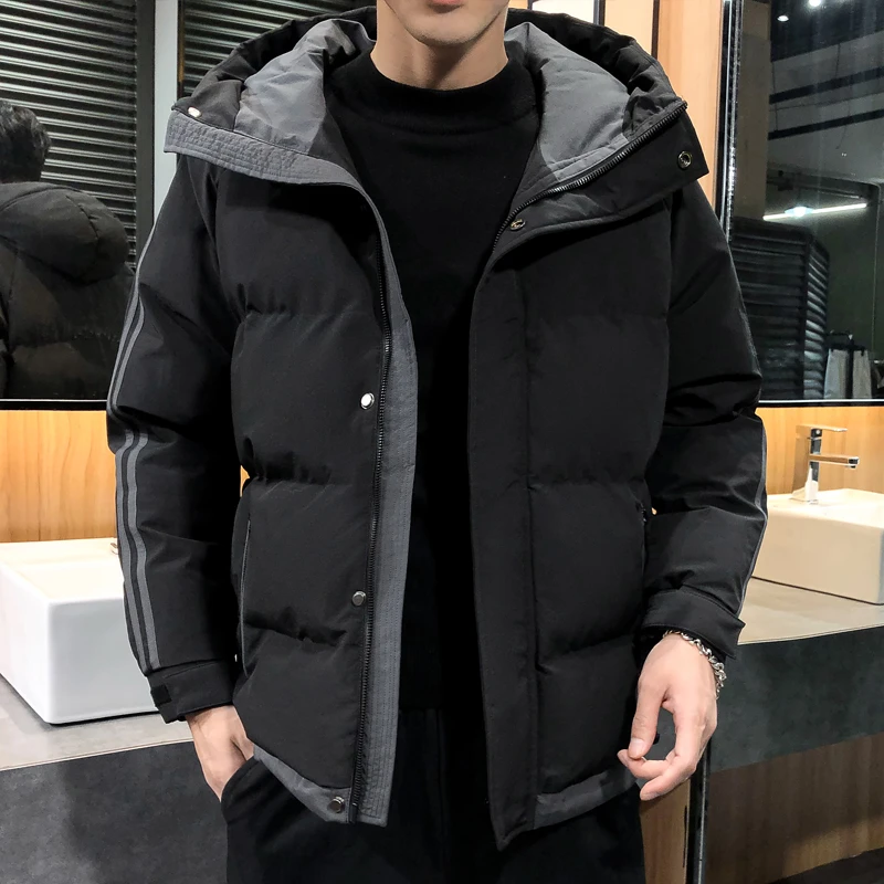 秋冬款爆款加厚棉服夹克连帽棉衣男士二条杠外套棉袄男
