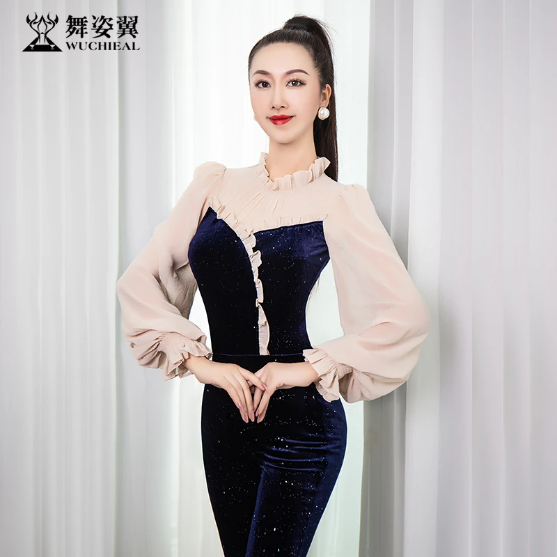 XT778 舞姿翼训练走秀丝绒连体裤练功服套装