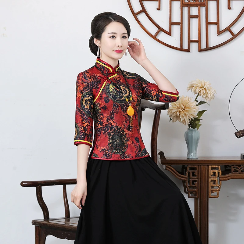 喜婆婆旗袍上衣女短款改良复古大码喜妈妈唐装上衣春夏中老年女装