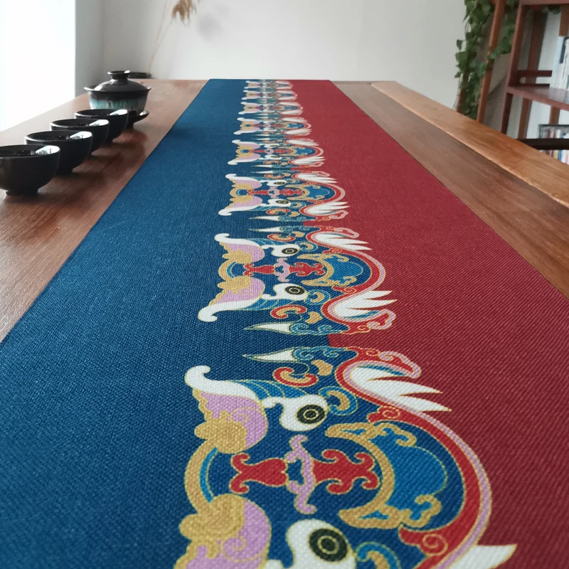 爱奇葩传统虎头纹茶席桌旗棉麻布艺2022虎年礼长条桌布茶旗垫布
