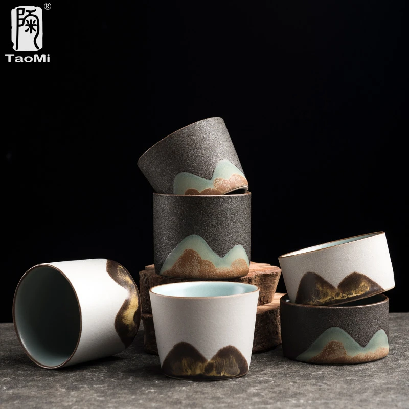 陶迷磨砂粗陶茶杯家用陶瓷复古单杯主人杯大容量品茗杯小茶盏茶碗