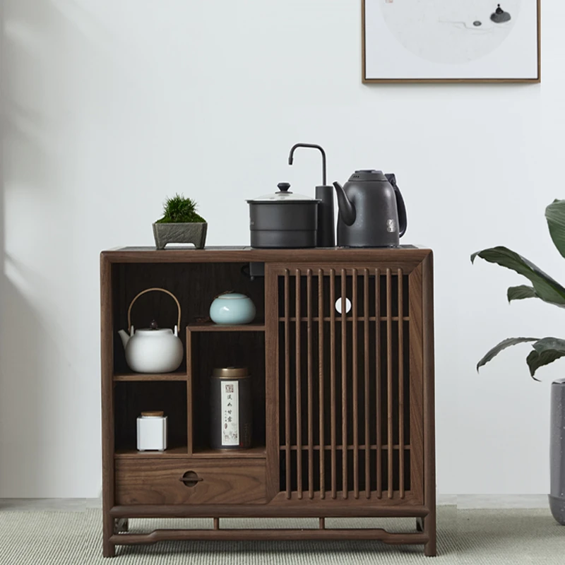 木羲元新中式家用黑胡桃木茶水柜茶桌茶边柜简约餐边柜禅意烧水柜