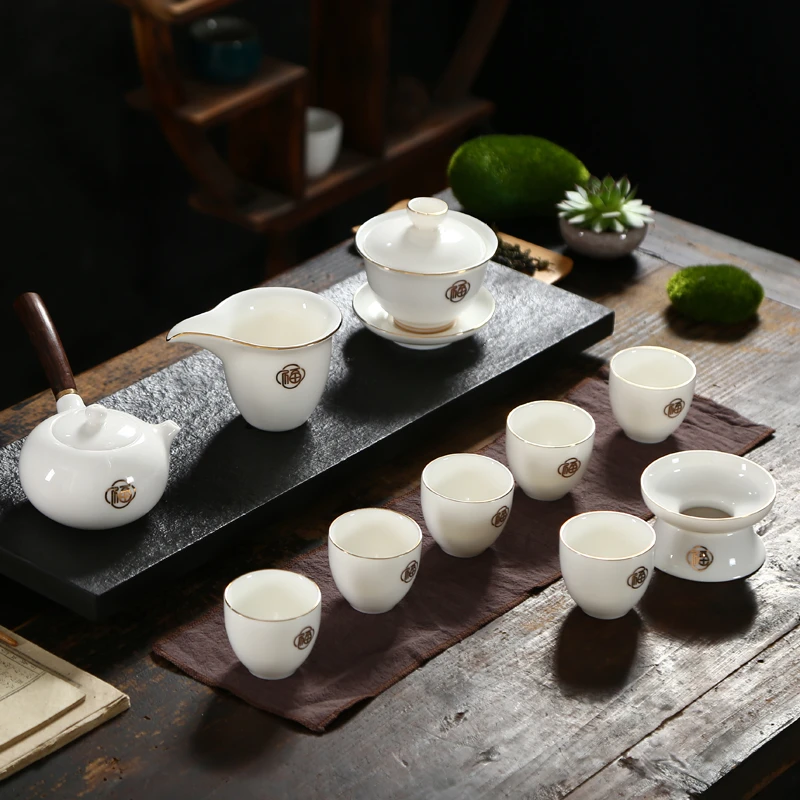 家用羊脂玉功夫大号茶具套装高档白瓷茶具整套带礼盒送礼茶具茶杯