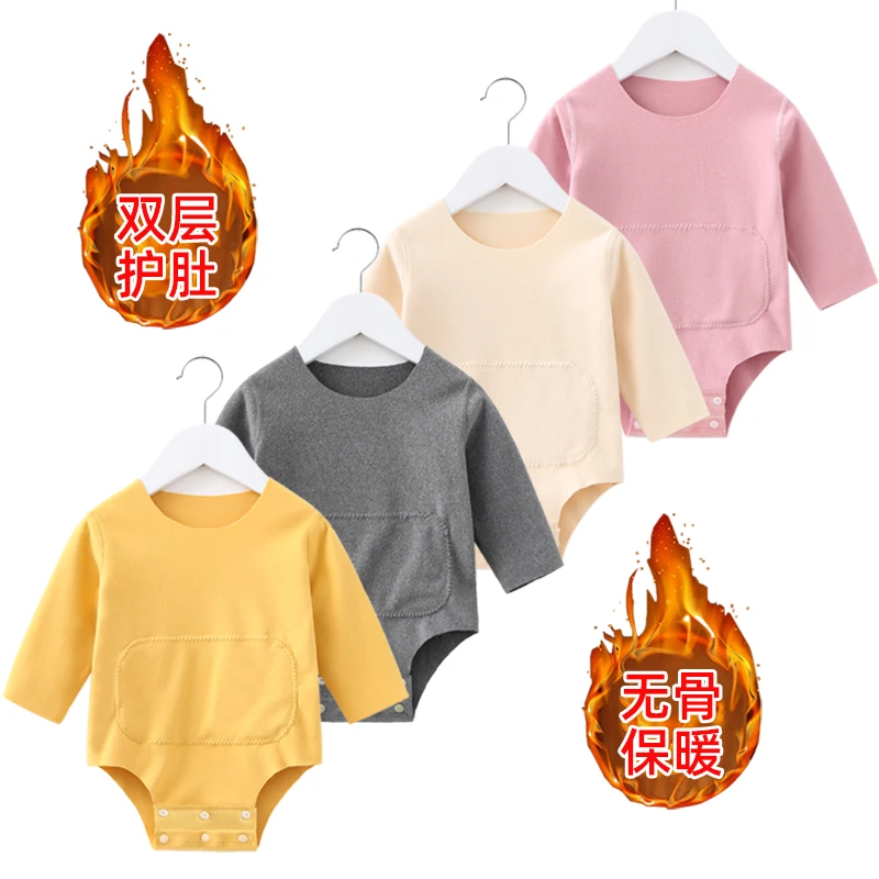 婴儿德绒保暖连体衣服秋款冬季睡衣宝宝长袖三角哈衣冬装包屁衣