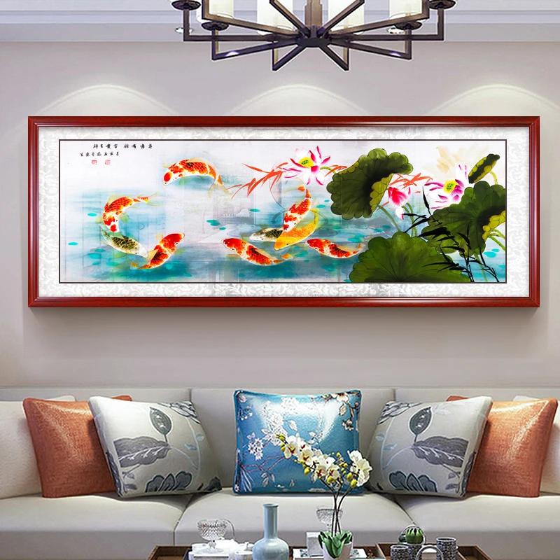 ZHISHENG/质升新中式装饰画织锦画年年有余餐厅客厅沙发背景装饰