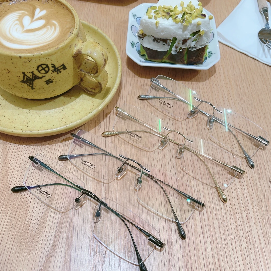 超轻无框β纯钛近视眼镜男可配度数可配变色无边框商务眼镜框