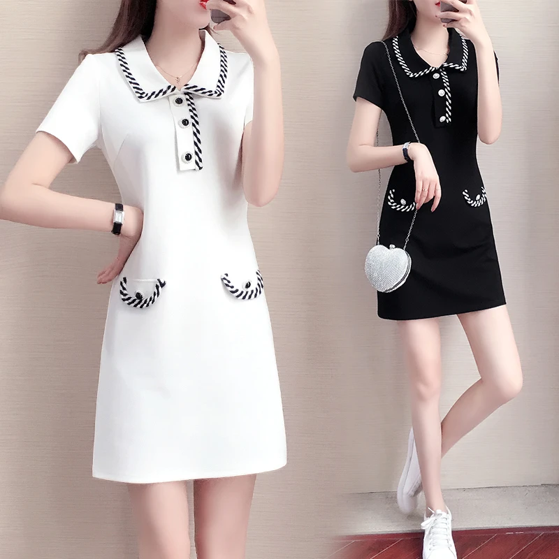 2023年夏季新款宽松休闲显瘦遮肉连衣裙简约韩风POLO洋气减龄裙子