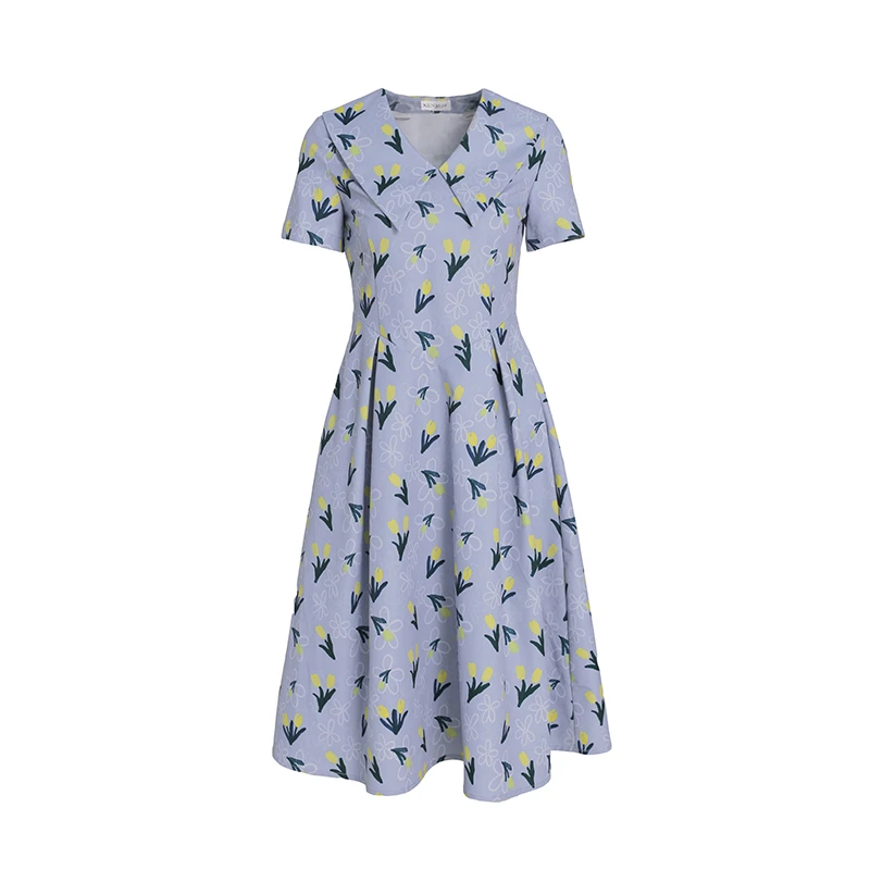 【小呆鸟专享】 郁金香图案翻领短袖连衣裙XR20SS117