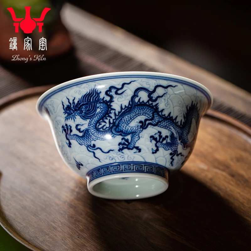钟家窑主人杯单杯景德镇青花柴窑龙纹陶瓷茶杯个人高端送礼礼盒装商品图