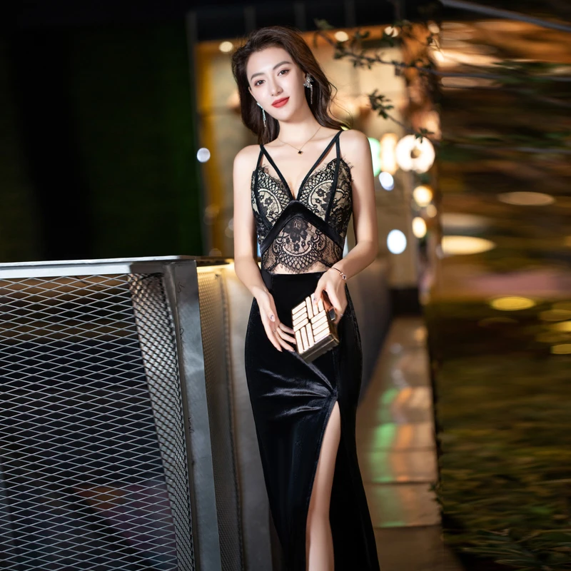 夜店性感晚礼服高级感惊艳包臀轻奢宴会蕾丝镂空桑拿技师连衣裙