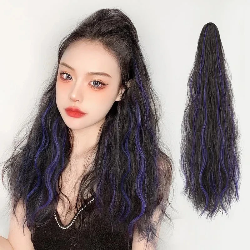 假发马尾女长卷发抓夹式网红大波浪挑染马尾假发时尚自然高马尾