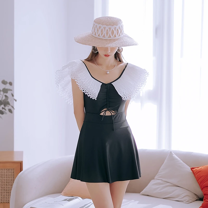 泳衣女泡温泉连体裙式性感泳装2024新款薇胖保守显瘦遮肚温泉泳装