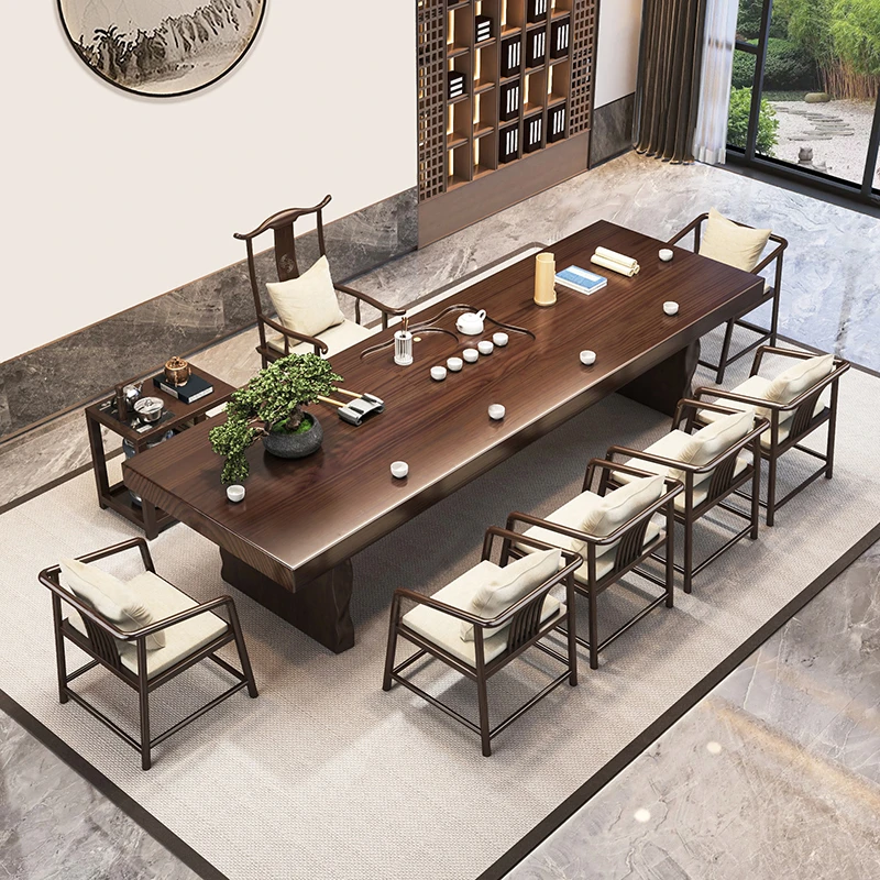 办公室茶桌椅组合套装实木大板喝茶桌现代新中式禅意客厅3米8茶台