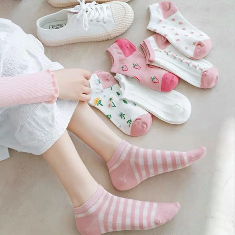 【港维斯】甜美可爱少女粉船袜短袜 ins6双百搭袜 春夏运动薄款短筒