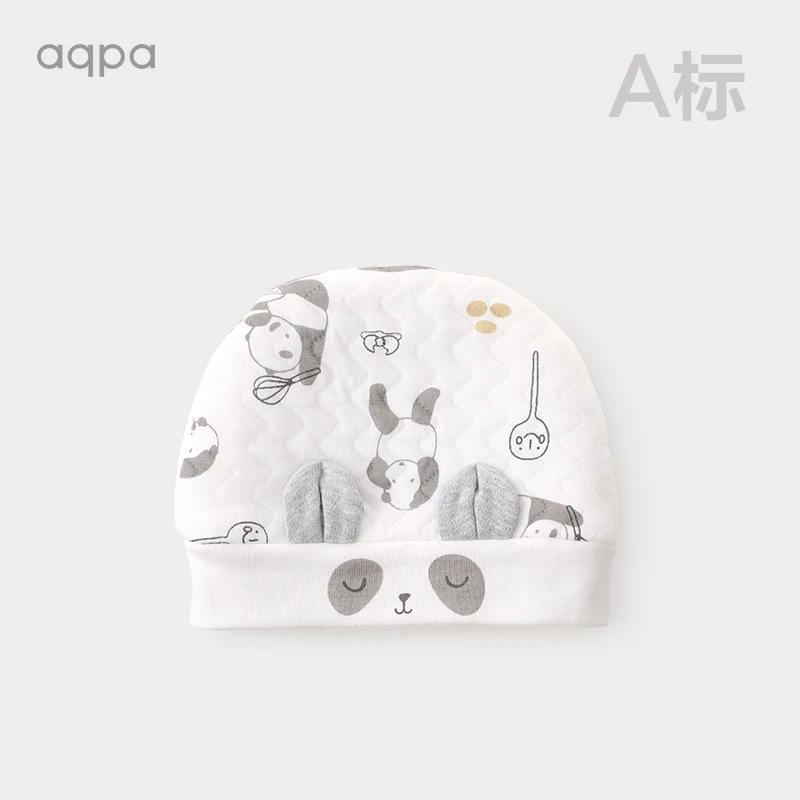aqpa新生儿夹棉胎帽秋冬新品男女宝宝帽子可爱婴儿囟门帽保暖用品