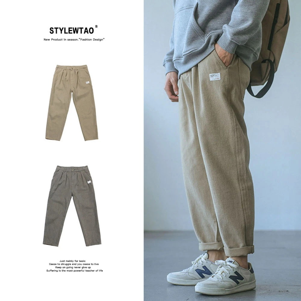 HEEMKIZOO雪花绒秋冬复古磨毛休闲裤男女宽松工装小直筒裤子潮牌