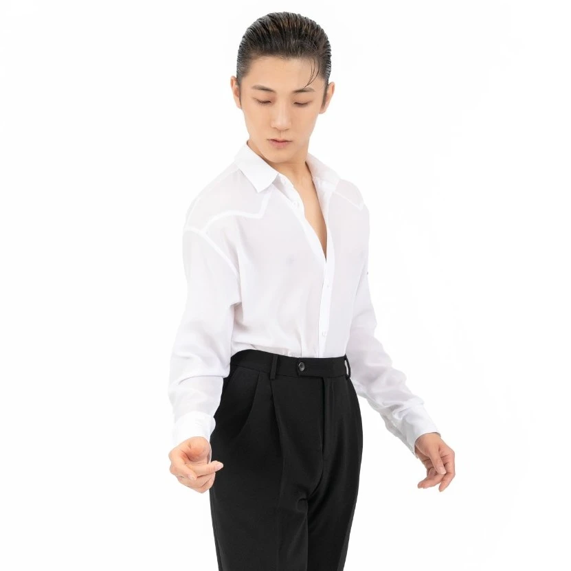 HSNY501东鑫舞服 长袖收腰衬衫男基础款百搭上衣国际拉丁舞练习服