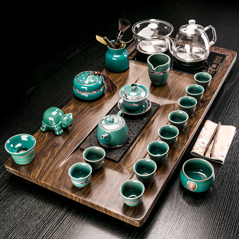 滚水整套全自动茶具套装家用功夫一体实木茶盘紫砂泡茶壶茶台特价