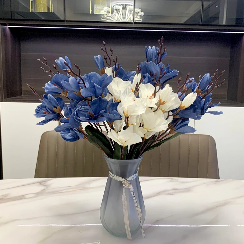 欧式玉兰仿真花束绢花套装摆件客厅餐桌假花桌面花摆设装饰花艺