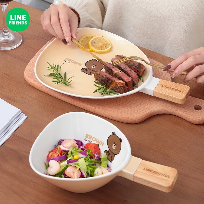 【八月福利】布朗熊正版陶瓷木把碗创意餐具手柄西餐盘牛排点