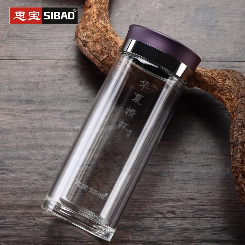 思宝旗舰店华夏情怀1-2-3号双层玻璃杯中国风便携随手茶水杯泡茶
