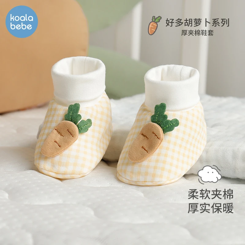 考拉鼻鼻新生婴儿脚套冬季原创可爱加厚鞋套宝宝夹棉保暖袜套萝卜