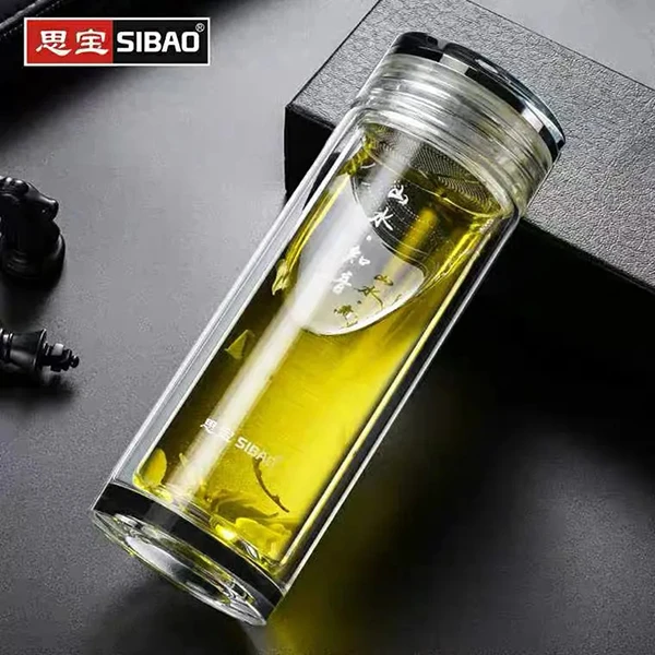 正品思宝男高档品牌双层加厚水晶商务茶水分离杯最新款男士用玻璃
