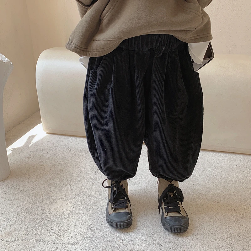 加绒黑色灯笼裤 2021秋冬新款韩版儿童宽松裤子加厚男女童南瓜裤