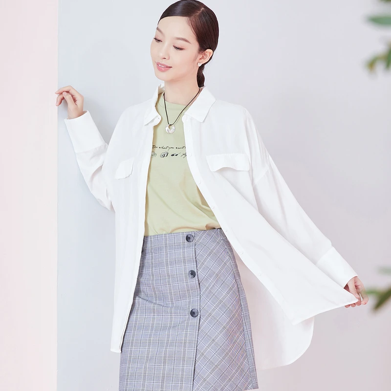 布景衬衫女春夏季方领单排扣直筒中长款外套式宽松衬衣BW01CA0161