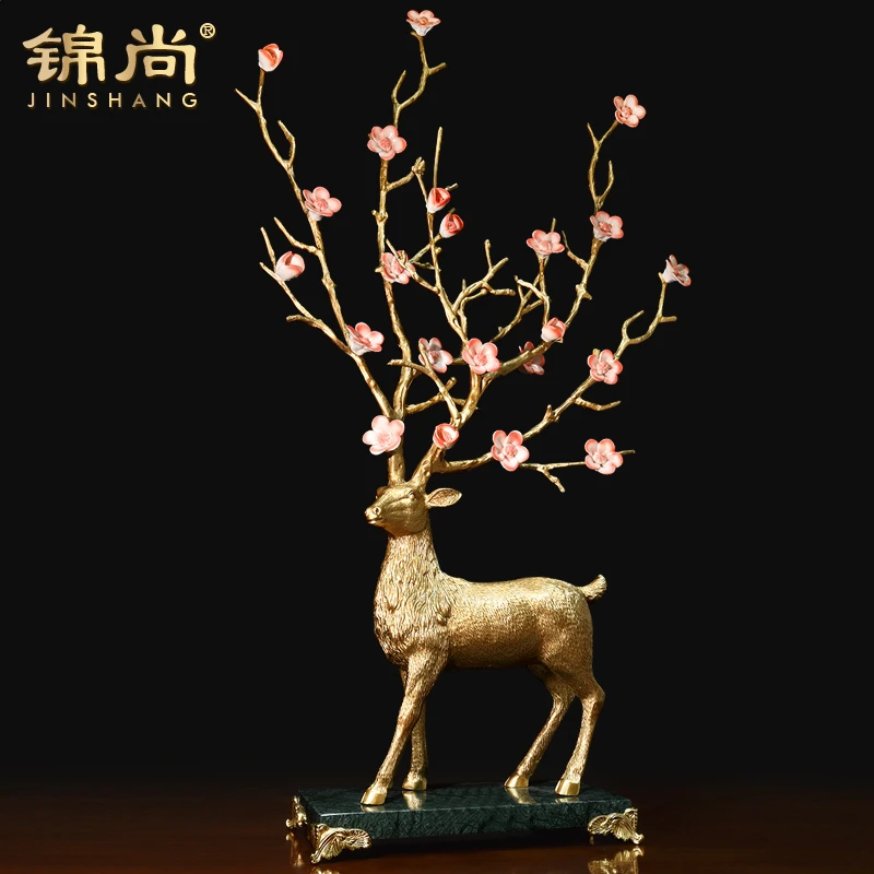 锦尚锦尚《福鹿生财》纯铜鹿摆件客厅玄关装饰品开业乔迁新居礼品