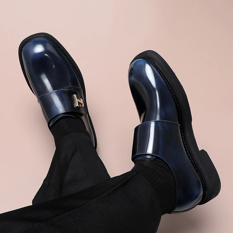 男士皮鞋搭扣漆皮商务休闲英伦一脚蹬大头男鞋真皮韩版乐福鞋男亮