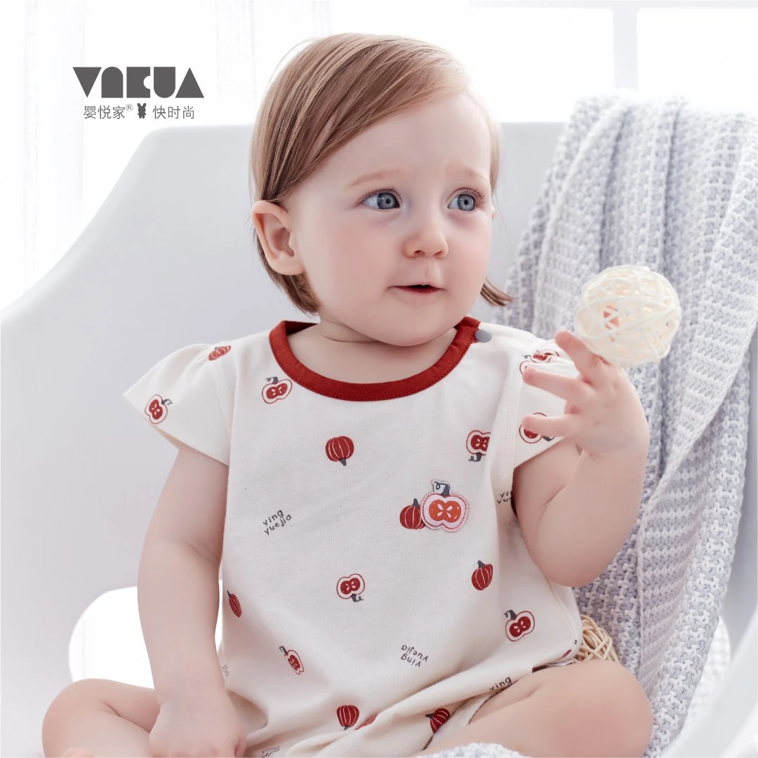 婴悦家女宝宝夏季单面短袖婴童0-3岁有机棉三角哈衣69078(两件装)