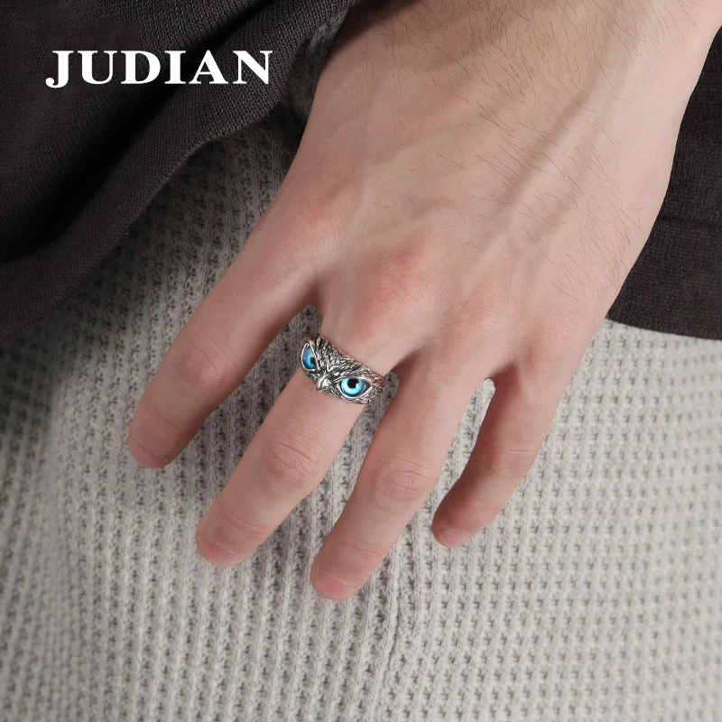 钛钢戒指 时尚男情侣通用对戒拼色蓝色做旧百搭手工ins猫头鹰戒指