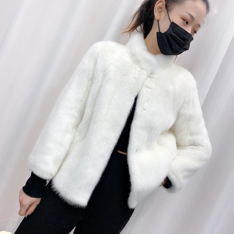 Ronllona/朗伊欧娜立领短款小碗水貂整貂女士皮草外套