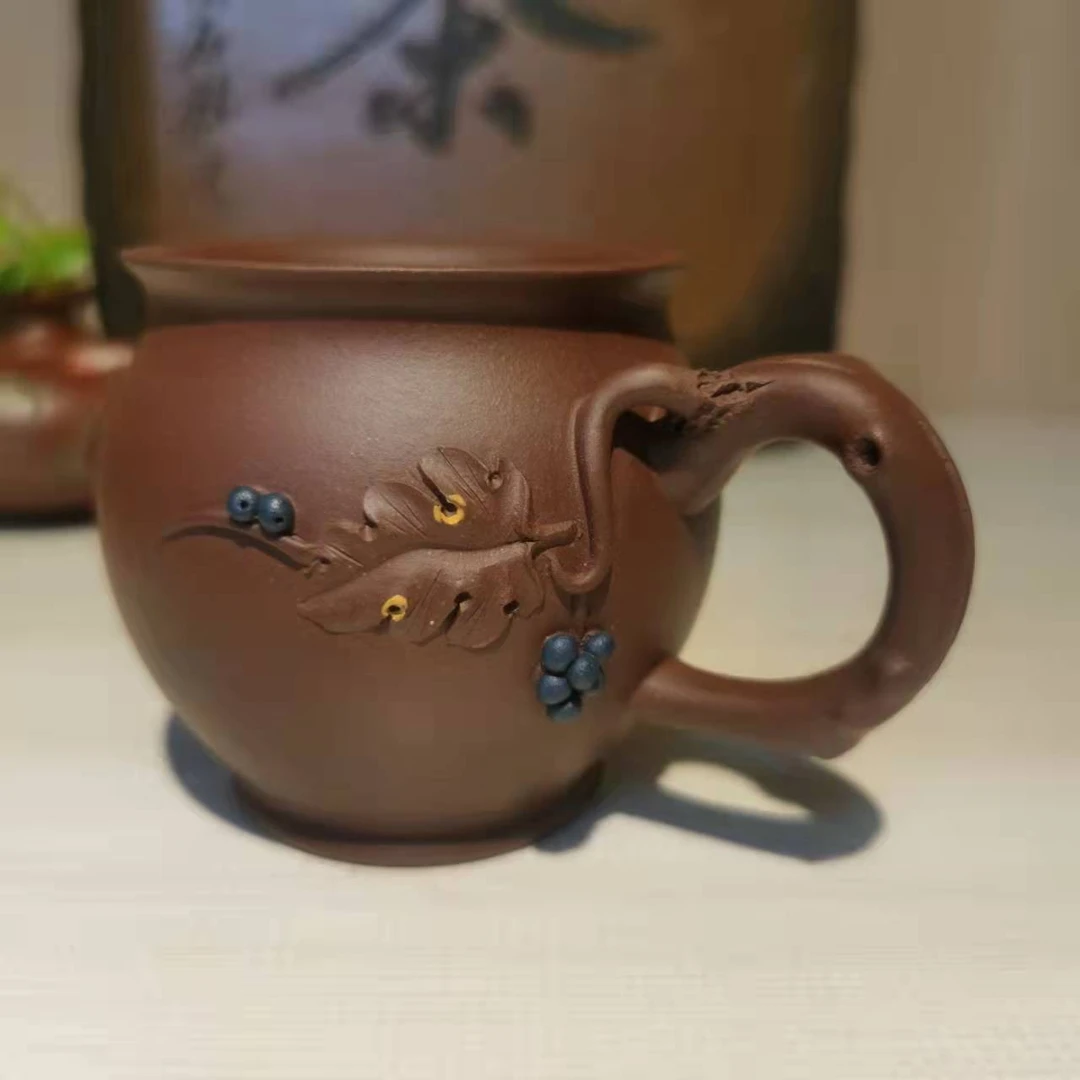 原矿紫泥手工贴花主人杯